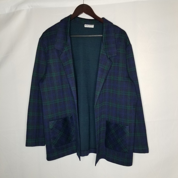 Vtg Michel Laurence Open Front Plaid Blazer Size 44 (Large) Jacket 2Front Pocket - Picture 4 of 10